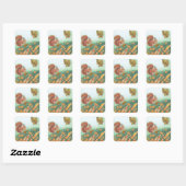 Cute Squirrel Eating Hazelnut Illustratie Vierkante Sticker (Vel)