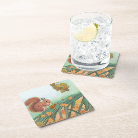 Cute Squirrel eet Hazelnut Illustratie Kartonnen Onderzetters (Insitu)