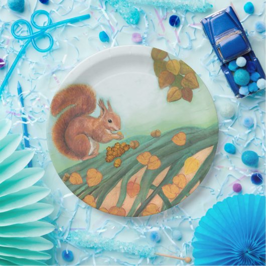Cute Squirrel eet Hazelnut Illustratie Papieren Bordje (Feest)