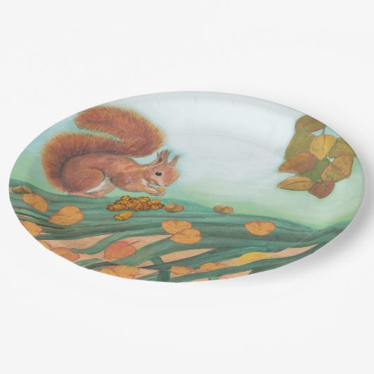 Cute Squirrel eet Hazelnut Illustratie Papieren Bordje (Gekanteld)