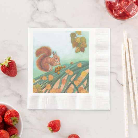 Cute Squirrel eet Hazelnut Illustratie Servet (Insitu)