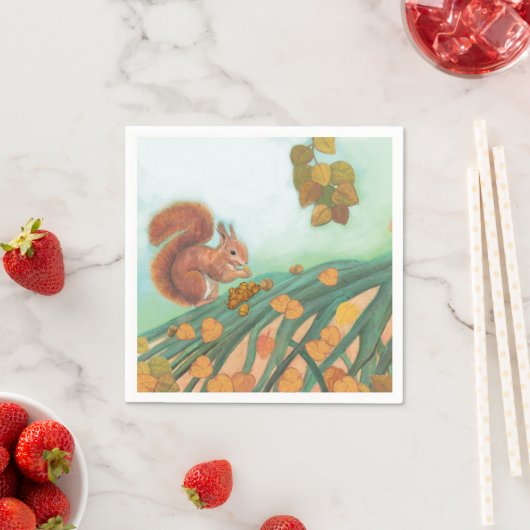 Cute Squirrel eet Hazelnut Illustratie Servet (Insitu)