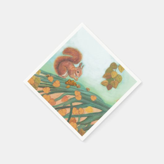 Cute Squirrel eet Hazelnut Illustratie Servet (Hoek)