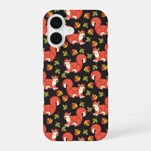 Cute Squirrel en Autumn Leaf Pattern iPhone 16 Hoesje (Achterkant)