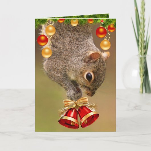 Cute Squirrel en Bells kerstvakanay Kaart (Voorkant)