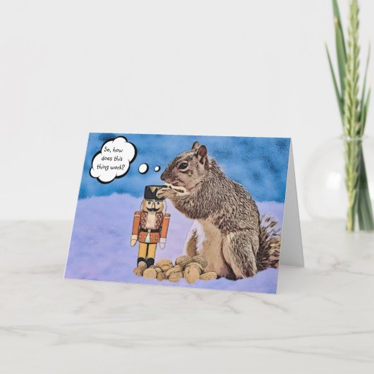 Cute Squirrel en Nutcracker-kerstkaart Kaart (Voorkant)