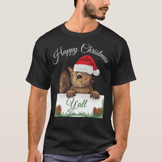 Cute Squirrel Happy Christmas Santa Hat Design T-shirt (Voorkant)