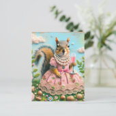 Cute Squirrel in a Pink Dress with a Drink Briefkaart (Staand voorkant)