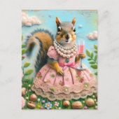 Cute Squirrel in a Pink Dress with a Drink Briefkaart (Voorkant)