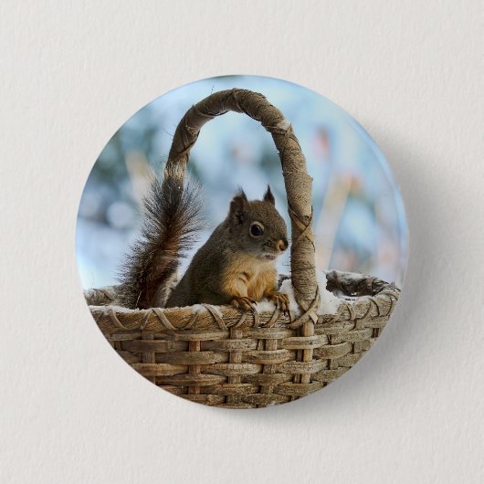 Cute Squirrel in een mandje in de winter Ronde Button 5,7 Cm (Voorkant)
