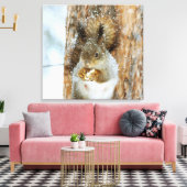 Cute Squirrel in een winterlandschap Canvas Afdruk (Insitu (Woonkamer))