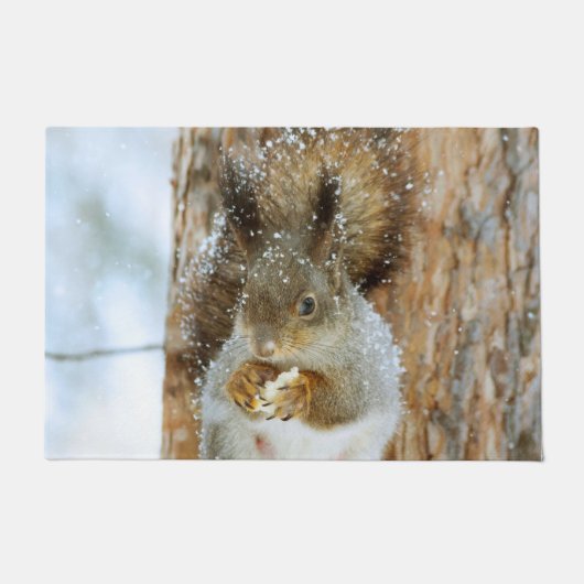 Cute Squirrel in een winterlandschap Deurmat (Voorkant)