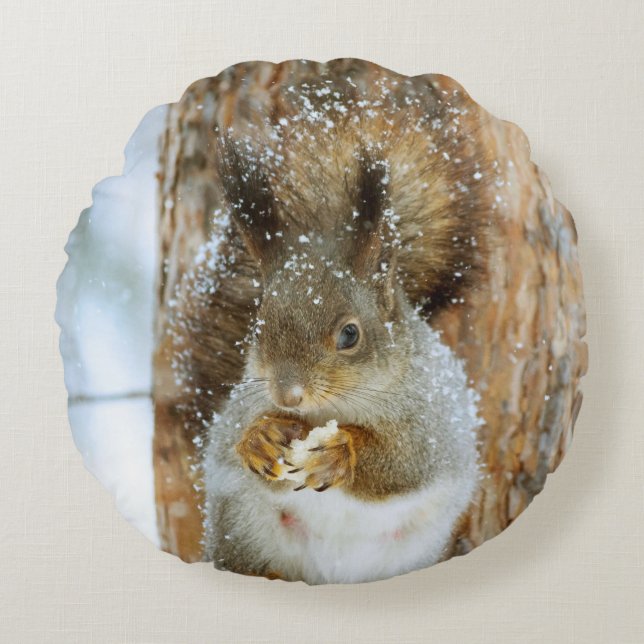 Cute Squirrel in een winterlandschap Rond Kussen (Voorkant)