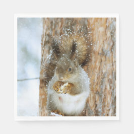 Cute Squirrel in een winterlandschap Servet