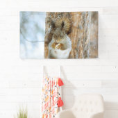 Cute Squirrel in een winterlandschap Spandoek (Insitu)