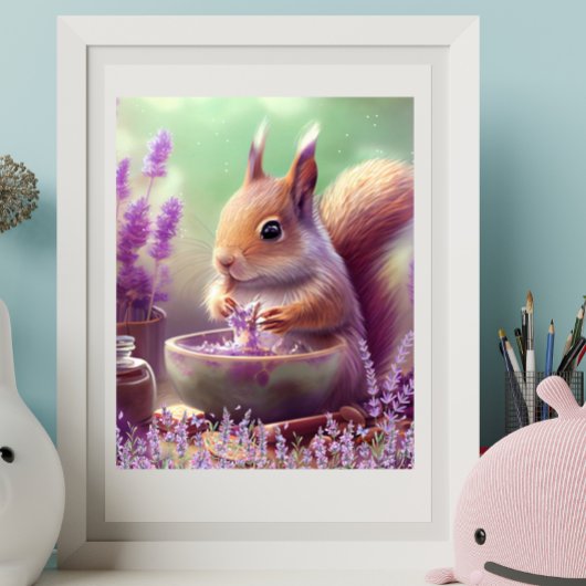 Cute Squirrel in Lavender Fields Kunst Nursery Poster