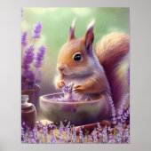 Cute Squirrel in Lavender Fields Kunst Nursery Poster (Voorkant)