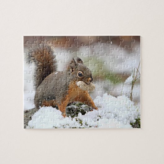 Cute Squirrel in sneeuw met pinda Legpuzzel (Horizontaal)