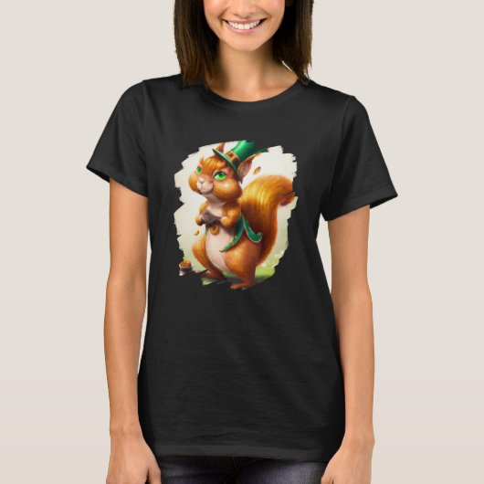 Cute Squirrel Leprechaun St Patricks Day Squirrel  T-shirt (Voorkant)