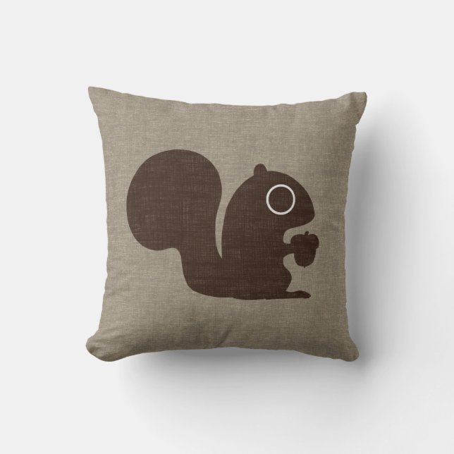 Cute Squirrel met Acorn Faux Linen Style Kussen (Voorkant)