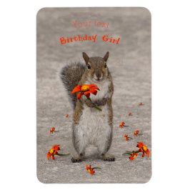 Cute Squirrel met een rode bloem personaliseren Magneet