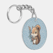 Cute Squirrel met gepersonaliseerd bericht Sleutelhanger (Voorkant Links)