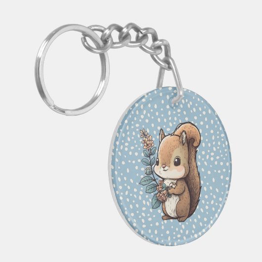 Cute Squirrel met gepersonaliseerd bericht Sleutelhanger (Voorkant Links)