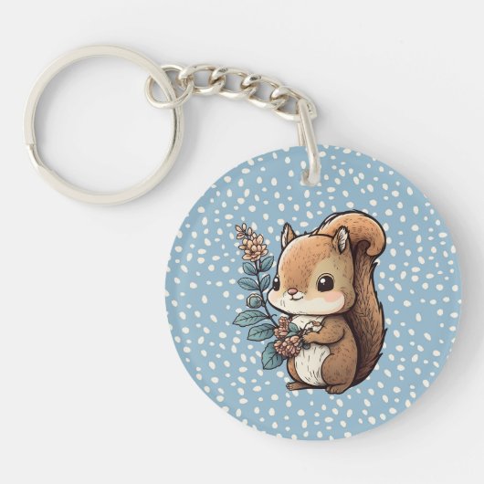 Cute Squirrel met gepersonaliseerd bericht Sleutelhanger (Voorkant)