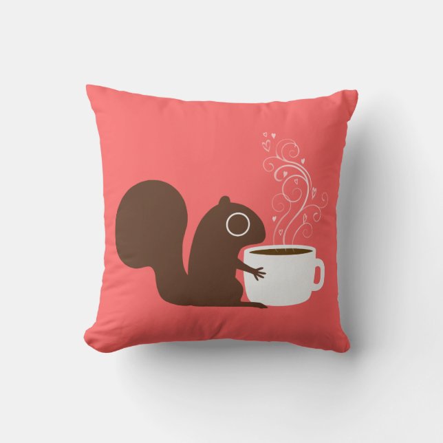 Cute Squirrel met koffie | Kunst voor dieren Kussen (Voorkant)