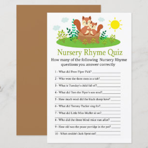 Cute Squirrel Nursery Rhyme Quiz baby shower spel