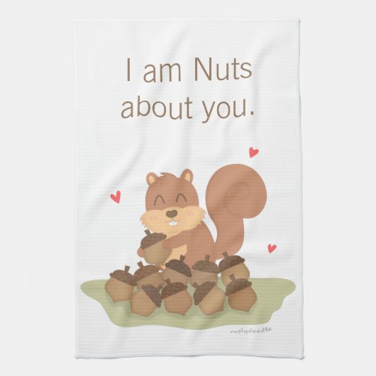 Cute Squirrel Nuts Over jou Pun Love Humor Theedoek (Verticaal)