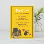 Cute Squirrel & Oak Nut Birthday Party Invitation Kaart (Staand voorkant)