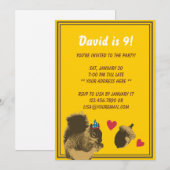 Cute Squirrel & Oak Nut Birthday Party Invitation Kaart (Voorkant / Achterkant)