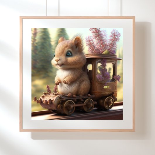 Cute Squirrel op een trein gepersonaliseerde kunst Poster