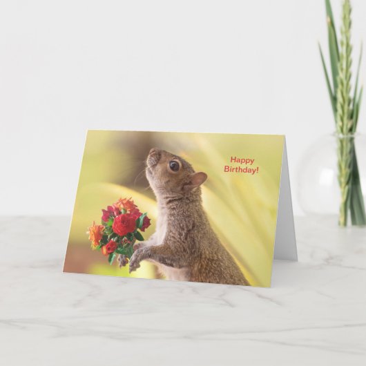Cute Squirrel personaliseren met een rozen verjaar Bedankkaart (Voorkant)