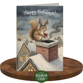 Cute Squirrel Playing Santa Drawing Christmas Kaart