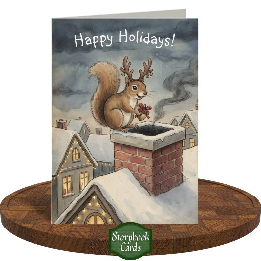 Cute Squirrel Playing Santa Drawing Christmas Kaart