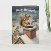 Cute Squirrel Playing Santa Drawing Christmas Kaart (Voorkant)