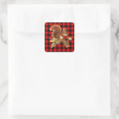 Cute Squirrel Red Black Buffalo Check Pset Vierkante Sticker (Tas)