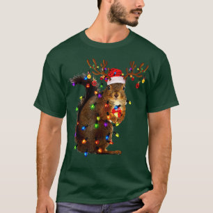 Cute Squirrel Santa Hat Kerstmis Lights Happy Hol T-shirt