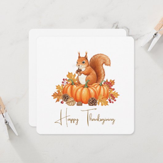 Cute squirrel thanksgiving card  kaart (Voorkant / Achterkant in situ)