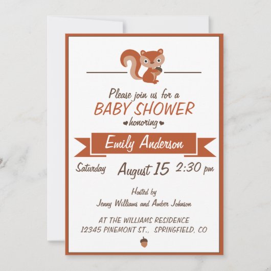Cute Squirrel - Uitnodiging Baby shower (Voorkant)