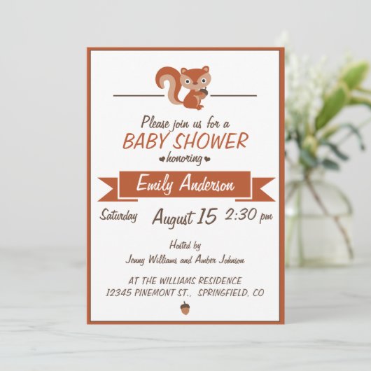 Cute Squirrel - Uitnodiging Baby shower (Staand voorkant)