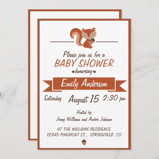 Cute Squirrel - Uitnodiging Baby shower (Voorkant / Achterkant)