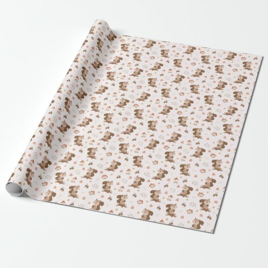 Cute Squirrel Woodland Forest Pattern Cadeaupapier (Uitgerold)