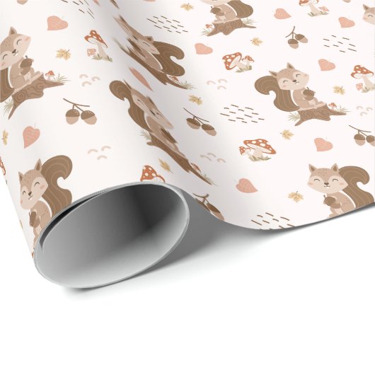 Cute Squirrel Woodland Forest Pattern Cadeaupapier (Rol Hoek)