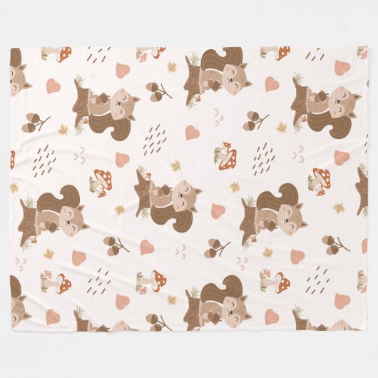 Cute Squirrel Woodland Forest Pattern Fleece Deken (Voorkant (Horizontaal))
