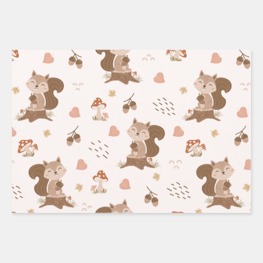 Cute Squirrel Woodland Forest Pattern Inpakpapier Vel (Voorkant 3)