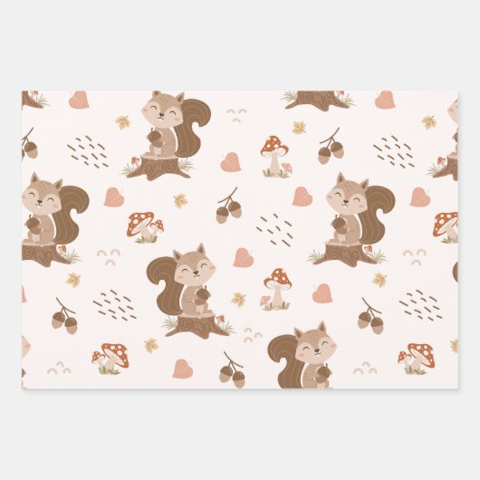 Cute Squirrel Woodland Forest Pattern Inpakpapier Vel (Voorkant 2)