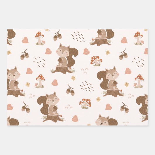 Cute Squirrel Woodland Forest Pattern Inpakpapier Vel (Voorkant)
